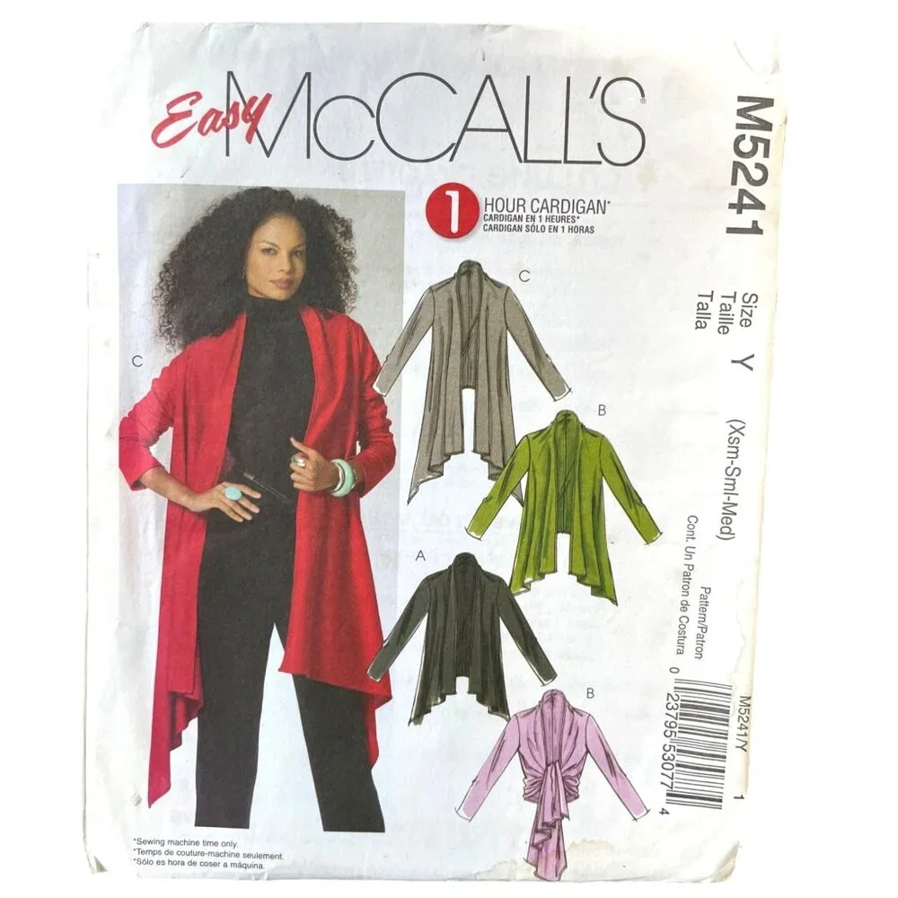 McCalls‎ Sewing Pattern 5241 Cardigan ONE HOUR Misses Size XS-MED